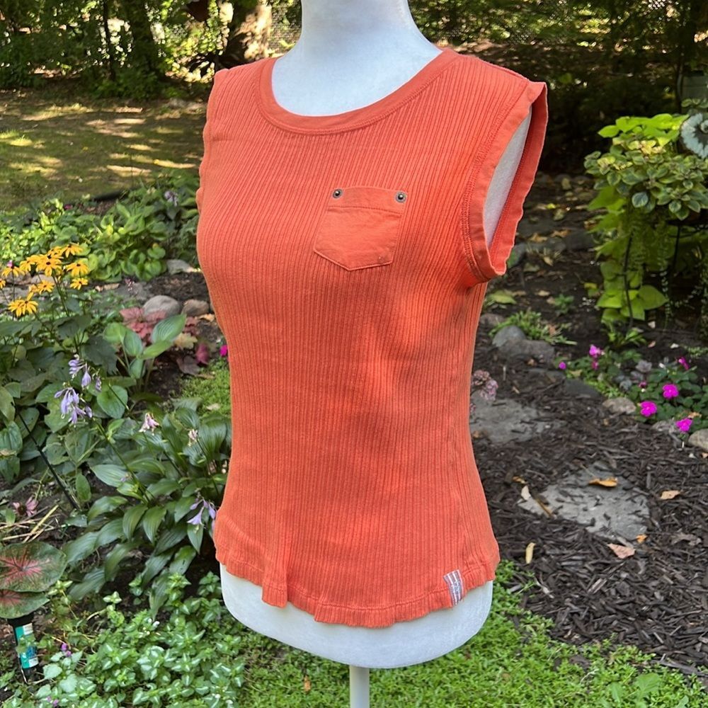 Ariat Orange Ribbed Front Pocket Tank Top Women’s Size Small